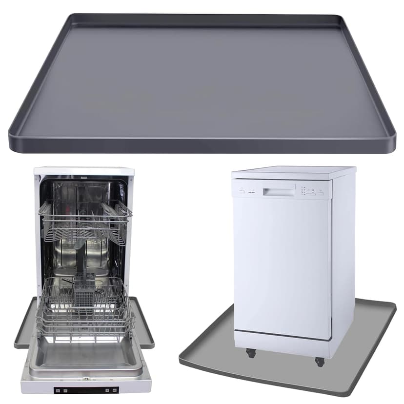 Dishwasher Drain Pan Mat, Portable Dishwasher Silicone Mat with Raised Edge, Small Dishwashers Drip Pan Dishwashers Tray for Leaks, Non-Slip Waterproof Protector Pad, 23.6''x23.6''