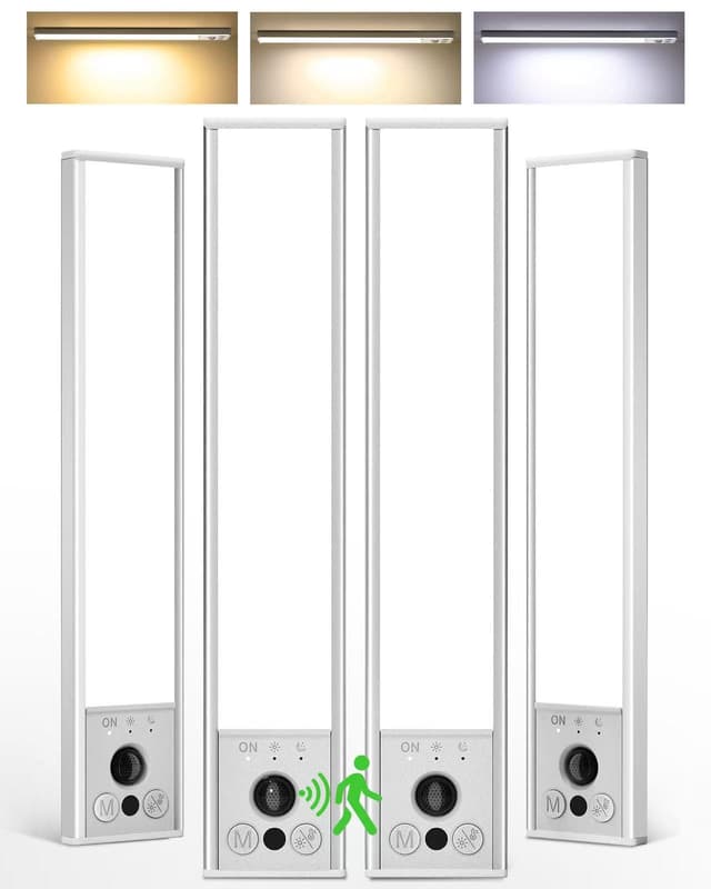 EZVALO 4-Pack Under Cabinet Lights, 2300mAh Rechargeable Motion Sensor Light Indoor, Wireless Closet Lights Battery Operated, with 3 Color Temps, Dimmable, Magnetic, for Kitchen, Stair, Pantry(8inch)