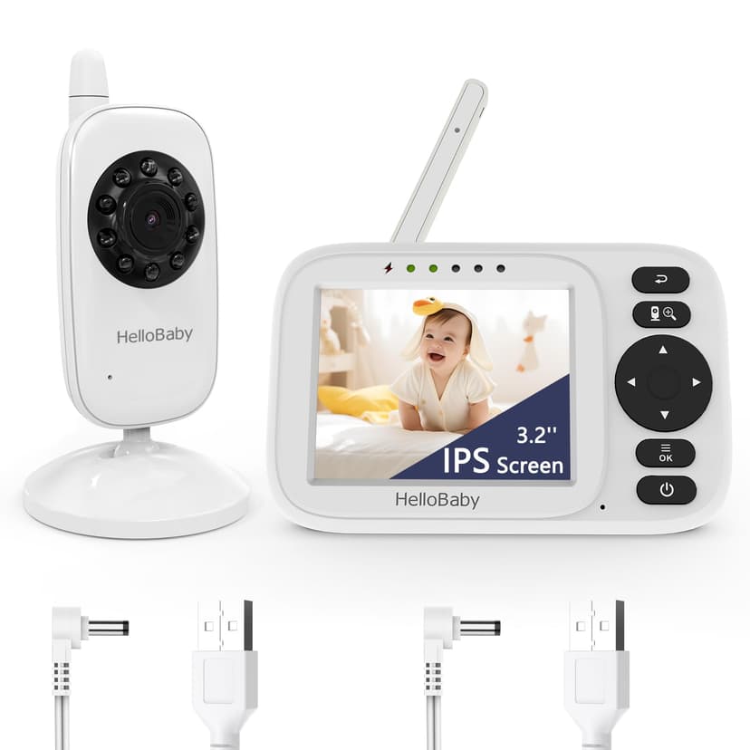 HelloBaby Baby Monitor with Camera and Audio - 3.2” IPS Screen,USB Cable,No WiFi,Manual Baby Camera Adjustment,Night Vision,ECO Mode, 1000ft Range | Portable for Travel,Mom,Pet, Elderly | Model HB2438