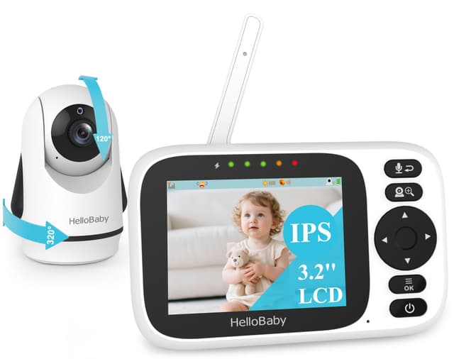 HelloBaby Monitor No WiFi Video Baby Monitor with Camera and Audio - 3.2” Screen, 2-Way Talk, Pan-Tilt Camera with Night Vision,ECO/VOX,1000ft, Temperature | Portable for Travel, Parents, Pet, Elderly
