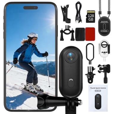 NUISK 4K Thumb Action Camera | 128G Sports Camera for POV Photoshooting: Waterproof Sports Camera The Size of a Thumb Suitable for Running Cycling Swimming Hiking Adventure Etc (Black)