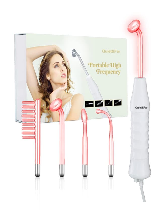 Quiet&Far High Frequency Facial Machine Skin Care Tool for Wrinkles Reducing Skin Tightening High Frequency Facial Wand with 4 Tubes