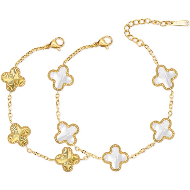 MEFELAY Unique 18K Gold Four Leaf Clover Bracelet for Women White Gold Lucky Link Clover Bracelets, Trendy Bracelets Set Jewelry Gifts for Women