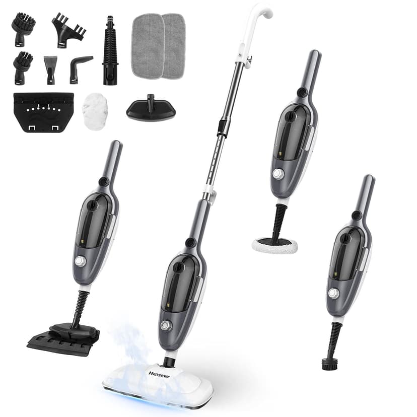 Steam Mop - All-in-one Powerful Handheld Steam Cleaner Detachable Floor Steamer with 11 Accessories, MultiPurpose Steamer for Hardwood Floors, Clothes,Windows,Tiles,Carpet, Whole Home Use,Grey