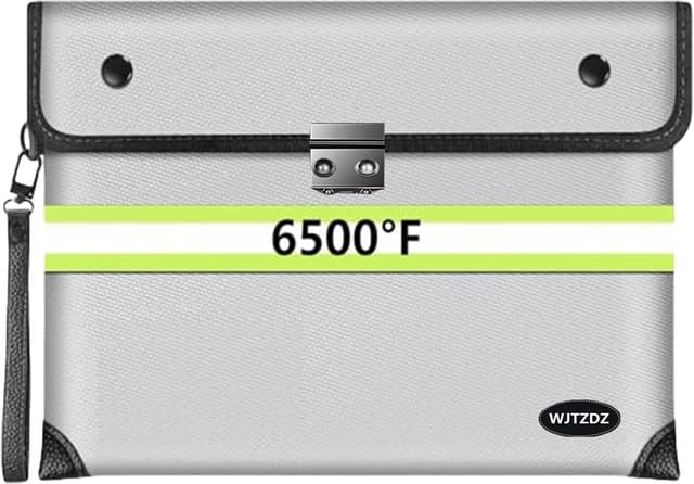 6500°F Fireproof Document Bag with Lock,Upgraded Fireproof/Waterproof Money Bag with Zipper/Reflective Strip,Storage Pouch for A5 Letter Size Document,Cash,Cell Phone,Passport（Not Fit A4 Files）