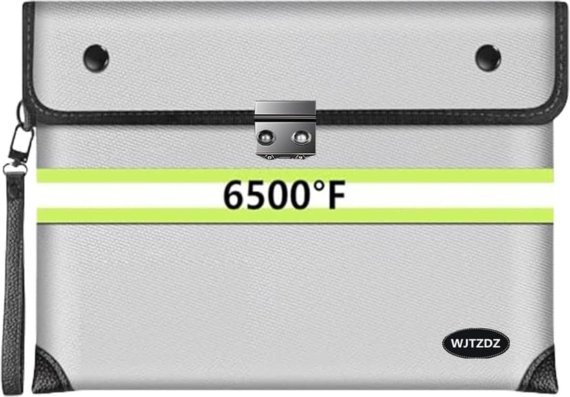 6500°F Fireproof Document Bag with Lock,Upgraded Fireproof/Waterproof Money Bag with Zipper/Reflective Strip,Storage Pouch for A5 Letter Size Document,Cash,Cell Phone,Passport（Not Fit A4 Files）