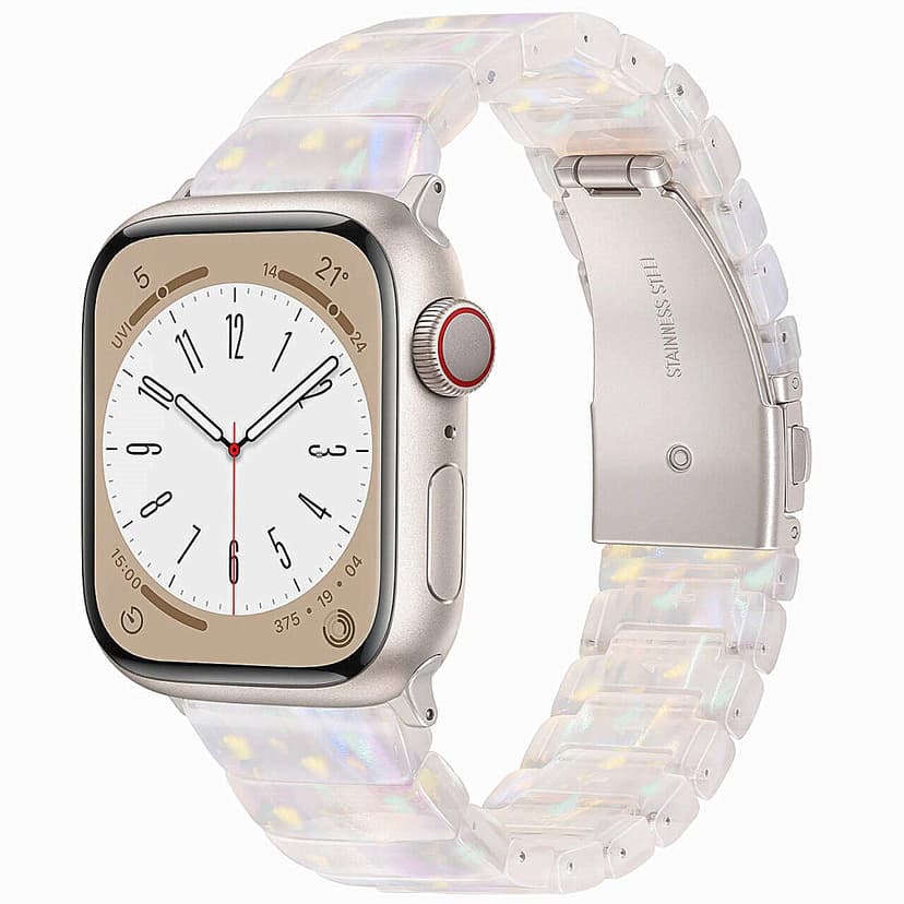 V-MORO Resin Band Compatible with Apple Watch Series 7/8/9/10 41mm/40mm/38mm/42mm Fashion Cute Strap for iWatch Series 6/5/4/3/2/1/SE/SE 2 Lightweight Bracelet Wristband Women(Classic Aurora -Starlight)