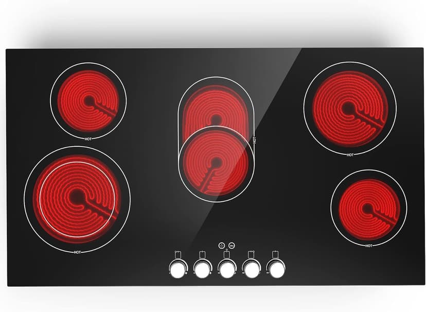 VBGK Electric cooktop 36 inch,240V 8600W 36 inch Induction Cooktop,Built-in and Countertop Electric Stove Top,Knob Control 9 Heating Level Timer & Kid Safety Lock