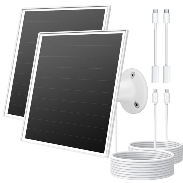 6W Solar Panel for Outdoor Security Camera with Micro USB & USB - C Port, Solar Panel Charger for Battery Camera，Fits Wyze/Reolink DC 5V Output, IP65/360° Adjustable, 9.8ft Cable, Fast Charging