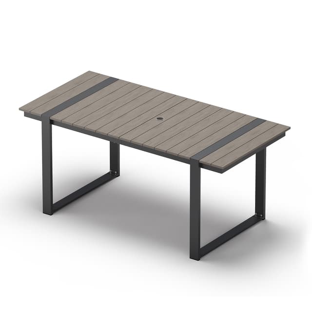 Oasbira Outdoor Dining Table for 6, HDPS+ Aluminum Patio Dning Table with U-Shape Leg, Size: 67.4"*32.3"*29.6",Modern Rectangular Table for Lawn, Garden (Gray)