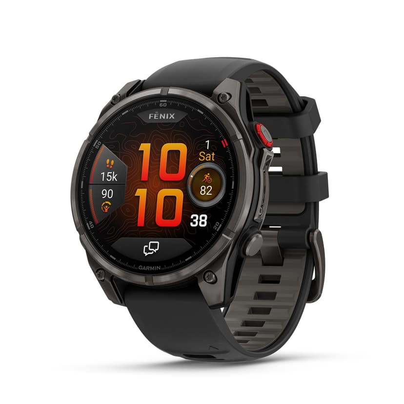Garmin fēnix® 8 Pro, 47mm, AMOLED Display, Premium Connected Multisport GPS Smartwatch, inReach® Technology, Sapphire, Carbon Gray DLC Titanium with Black/Pebble Gray Silicone Band