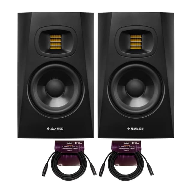 ADAM Audio Professional T-Series T5V 5" 70W 2-Way Active Nearfield Monitor, Pair, Bundle with 2X H&A10' XLR Male to Female Microphone Cable