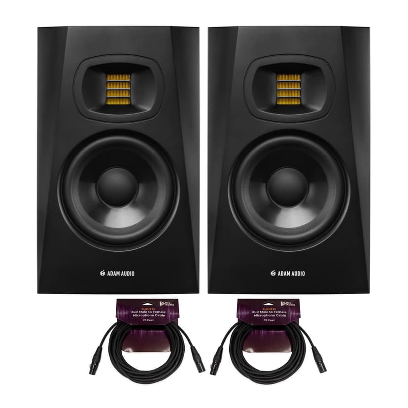 ADAM Audio Professional T-Series T5V 5" 70W 2-Way Active Nearfield Monitor, Pair, Bundle with 2X H&A10' XLR Male to Female Microphone Cable