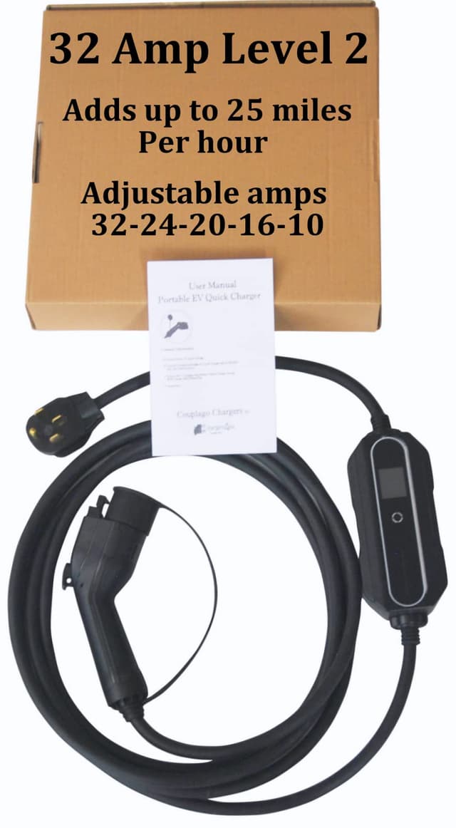 Couplago ,32 AMP, (7.68 KW), EV Charging Station - Level 2- EVSE- Charger for Electric Vehicles, You Set The AMPS- 32 AMP, 24 AMP, 20 AMP, 16AMP, 10 AMP -with 14-50P Power Plug