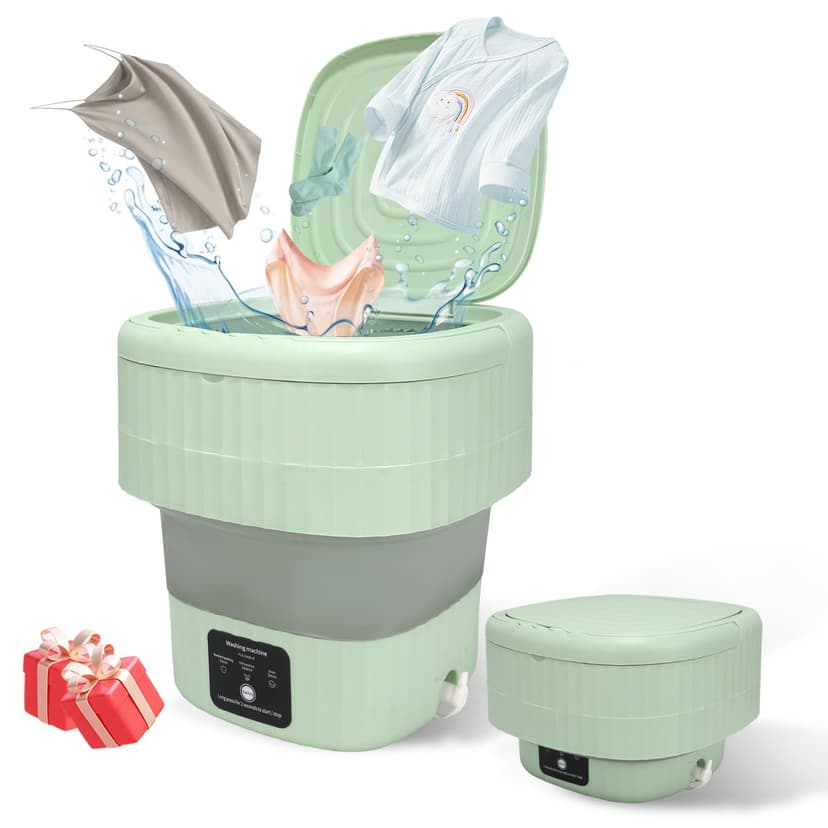 Mini Portable Washing Machine, 9L, 3 Modes, Blue Light Disinfection, Ideal for Underwear, Socks, Baby Clothes. Foldable for Space-Saving, Perfect for Apartments, Hotels, Camping & Travel (Green)