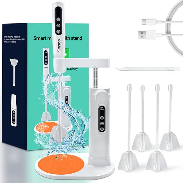 OSBANG Electric Resin Mixer with Stand, Rechargeable Epoxy Resin Mixer with Hands-Free Resin Mixer Stand for Save Your Wrist, Resin Accessories for Resin, Silicone, Resin Molds, Soap Making & More
