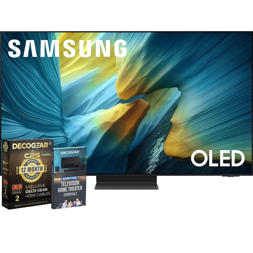 Samsung 55 inch OLED 4K S95F Smart TV (2025) Vision AI, OLED HDR Pro, Glare-Free Bundle with CPS Exclusive 1-Year Protection & Deco Gear Complete Home Theater Beginner's Guidebook