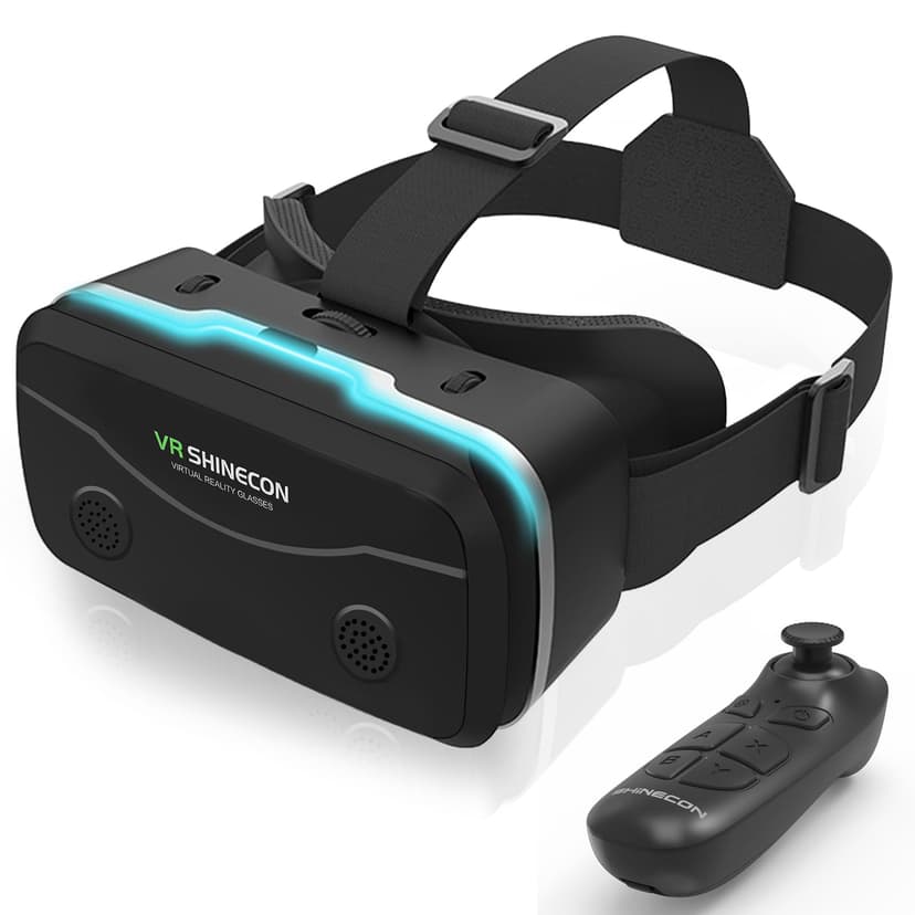 VR Headset with Bluetooth Controller, Universal Virtual Reality Glasses Compatible for iPhone & Android 4.7-7" Phones, 2024 HD VR Headset with Adjustable Pupil Distance & Focus, Heat Dissipation