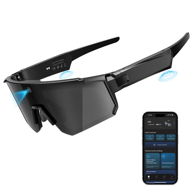 GLOSSIA AI Smart Glasses with Camera 4K, Video Recording Glasses with Camera, Polarized Sports Sunglasses with EIS Stabilization, Dual Mic Noise Canceling, IP66, ChatGPT Enabled
