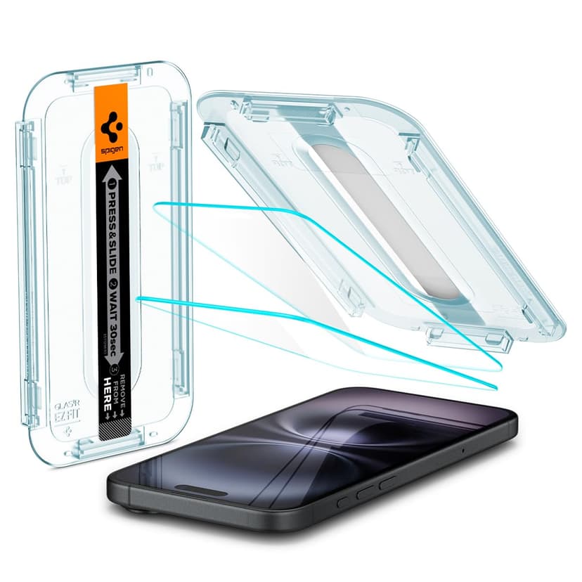 Spigen Tempered Glass Screen Protector [GlasTR EZ FIT] designed for iPhone 16 / iPhone 15 [2 Pack]