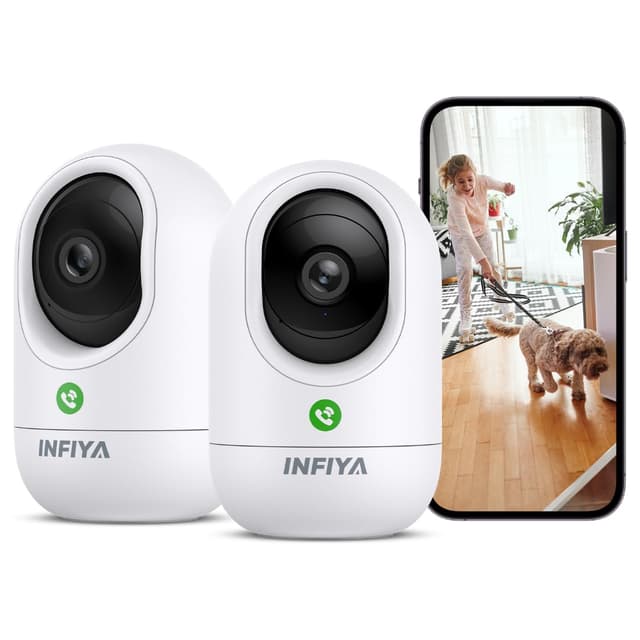 INFIYA 2K Security Camera Indoor-360 Cameras for Home Security and One-Tap Call, Elderly/Cat/Baby/Nanny, Motion Alert, Intelligent Tracking, 2.4GHz WiFi Only, Work with Alexa/Google Home, K7 2Pack