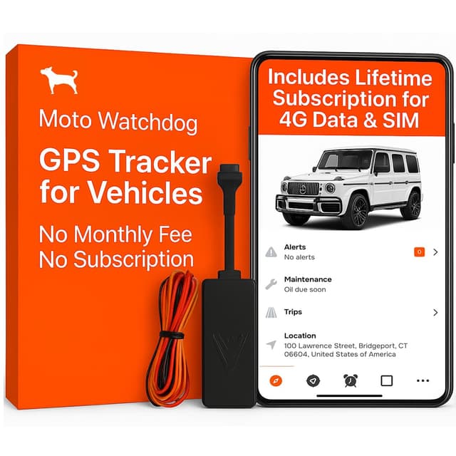 Wired GPS Tracker for Vehicles, No Subscription with Real-Time Location, Easy Install, Speeding Monitoring, Route History, Geofence, for Fleets & Families, USA, Moto Watchdog