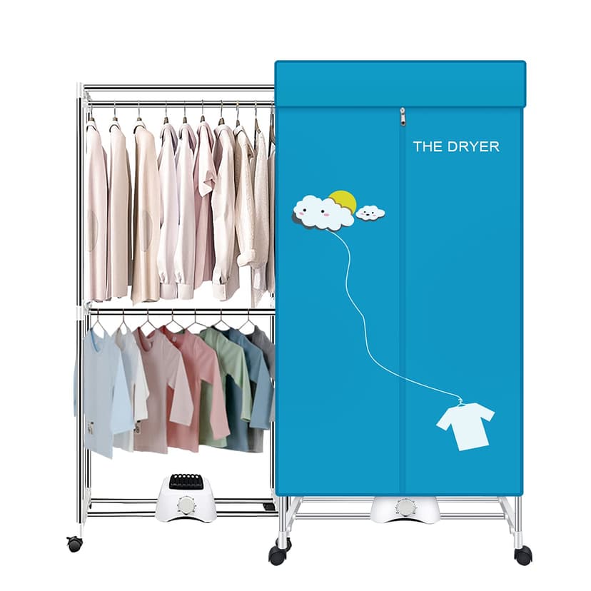 XIAQING Portable Dryer, 110V 1000W Electric Clothes Dryer Machine, Double Layer Stackable, Stainless Steel, Blue, 15kg Capacity, Front Load, Ideal for Apartments, RV, Families, Campers