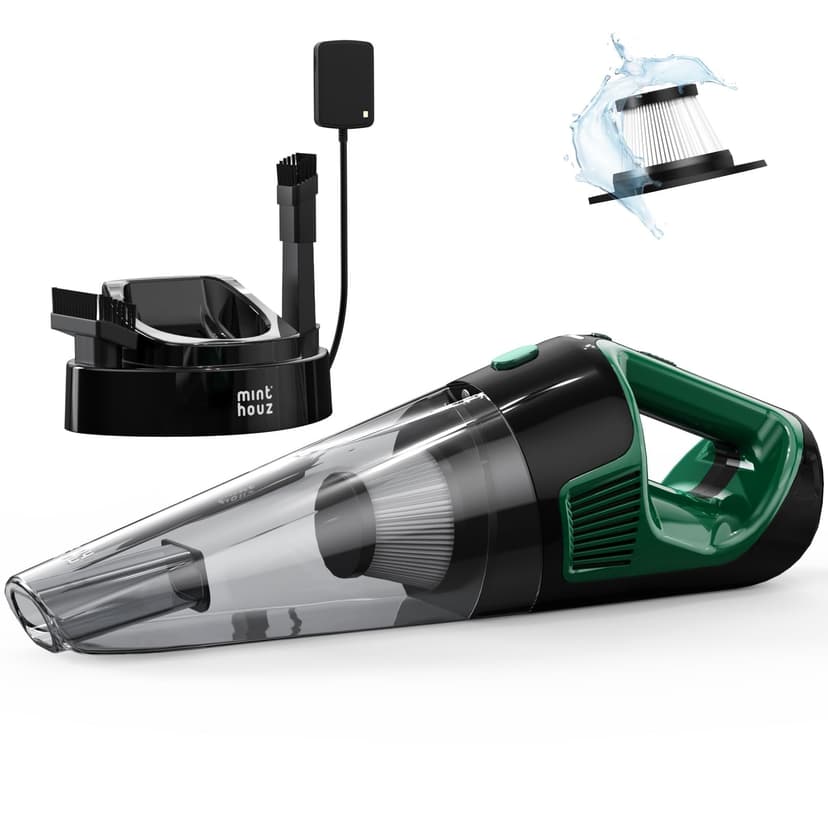 Minthouz Handheld Vacuum Cordless, Strong Suction Car Vacuum Cleaner with LED Light, Long Runtime Hand Vacuum Cordless Rechargeable, Hand Held Vac with Charging Base for Home/Car/Pet/Office