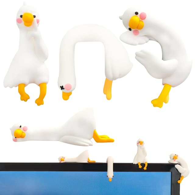 CIGYPLICI 4 PCS Resin Goose Figurine Computer Monitor Decor,Cute Mini Goose Statues for Car Dashboard,Funny Desk/TV/Photo Frame Decorations (White Goose)