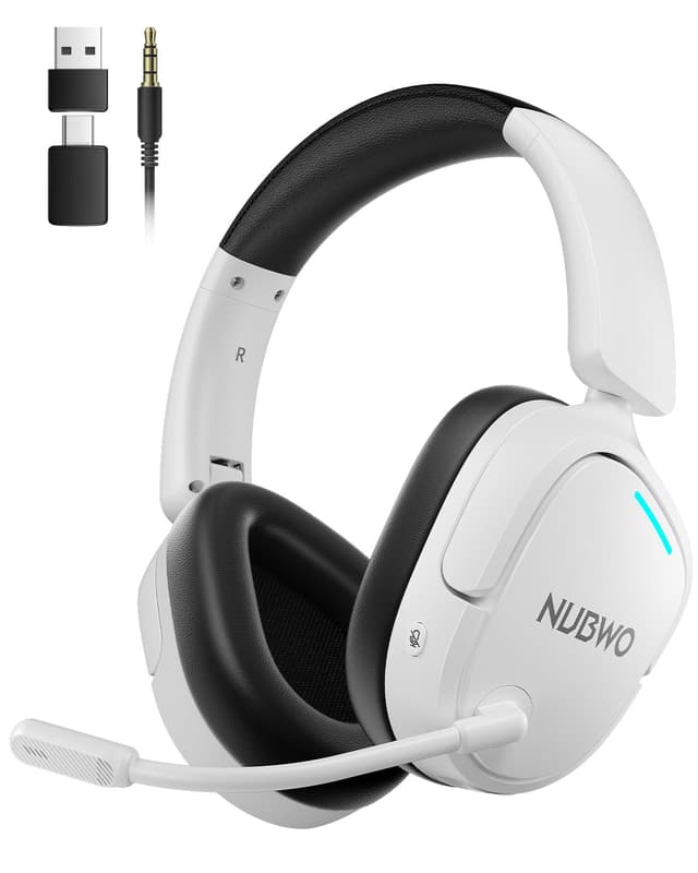 NUBWO Wireless Gaming Headset for PC, PS5, PS4, Connect to Game & Phone Simultaneously (2.4GHz + Bluetooth), 3 EQ Modes, 50H Battery, PS5 Headset with Mic, Lightweight Foldable Headphones White/Black