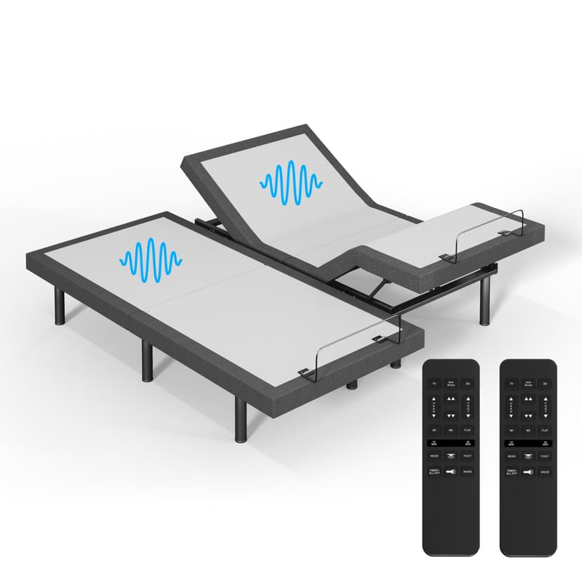 Adjustable Bed Frame with Wireless Remote - Comfortable Zero Gravity Massage with Head & Foot Incline, Dual USB Charge & Under-Bed Nightlights - Powder Coated Split King adjustable Base