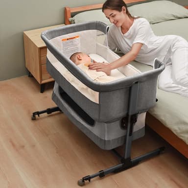 3 in 1 Baby Crib,Bassinet Bedside Crib Adjustable Portable Bed for Infant,Baby Newborn Must Have Bed,Grey