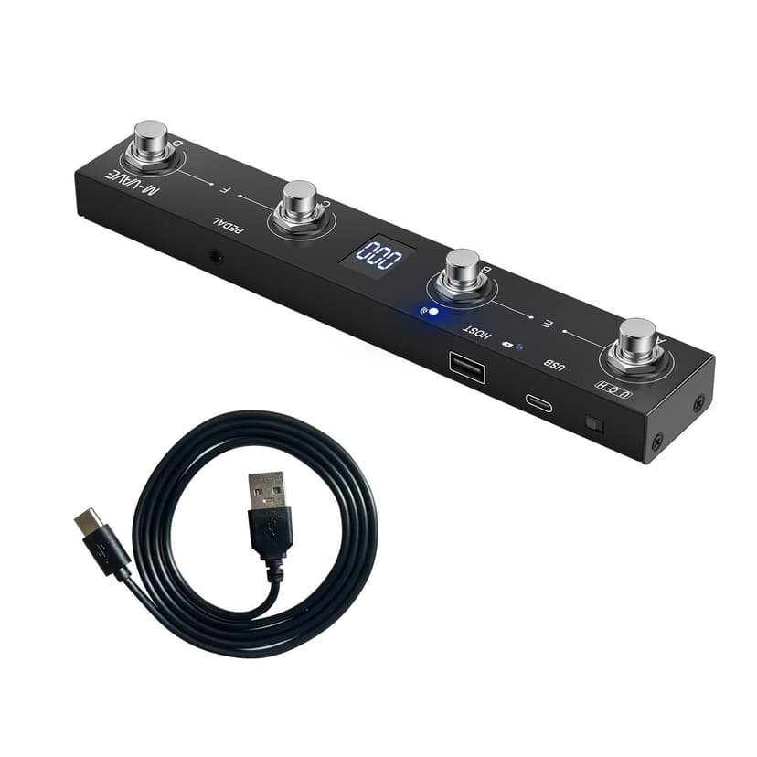 M-VAVE Chocolate Plus Wireless Midi Guitar Pedal Turner Pedal Wireless Page MIDI Foot Controller 4 Buttons BT Rechargeable External Pedal for Guitar Loop Pedal Tuner Switching Control