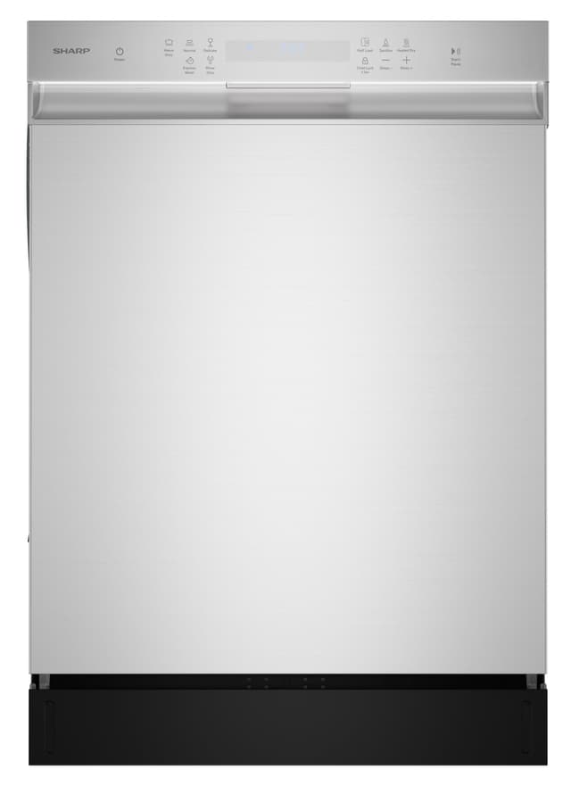 Sharp SDW6504MS Stainless Steel Dishwasher, 24-inch Pocket Handle, 52 dB, Hybrid Tub, 12 Place Settings, 5 Cycles, Heated Dry