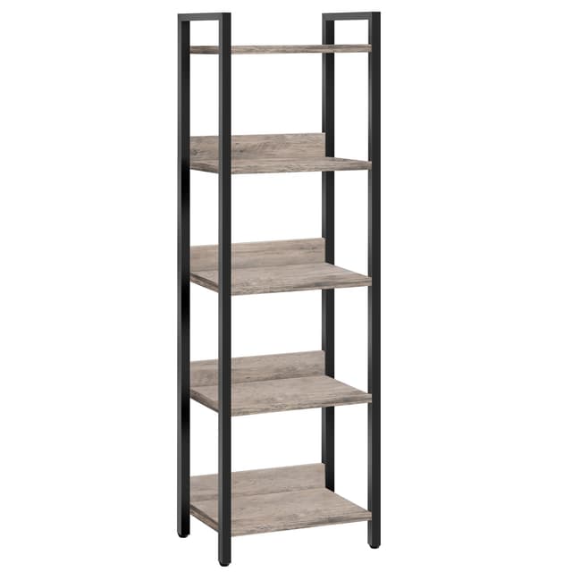MAHANCRIS 5-Tier Bookshelf, Bookcase, Shelves Organizer for Small Spaces, Storage Shelf Organizer, for Living Room, Bedroom, Study, Balcony, Greige and Black BKHG5501