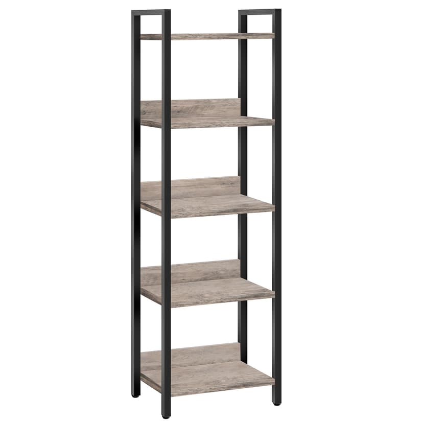 MAHANCRIS 5-Tier Bookshelf, Bookcase, Shelves Organizer for Small Spaces, Storage Shelf Organizer, for Living Room, Bedroom, Study, Balcony, Greige and Black BKHG5501