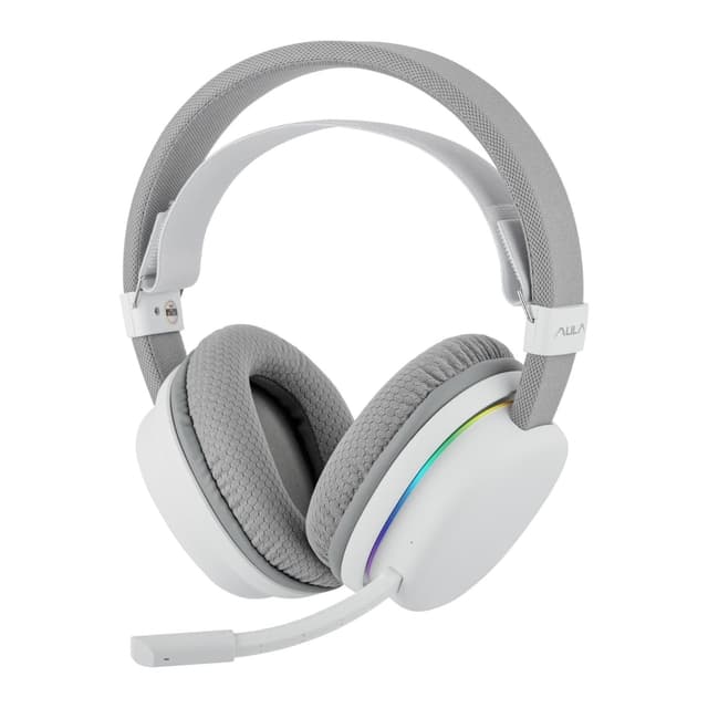 MechLands Aula G7 Wireless Gaming Headset for PS4/PS5/PC/Switch, Over-Ear Headphones with Detachable Noise Canceling Mic, RGB, Surround Sound, 60H Battery, 2.4GHz/BT/Wired (White)