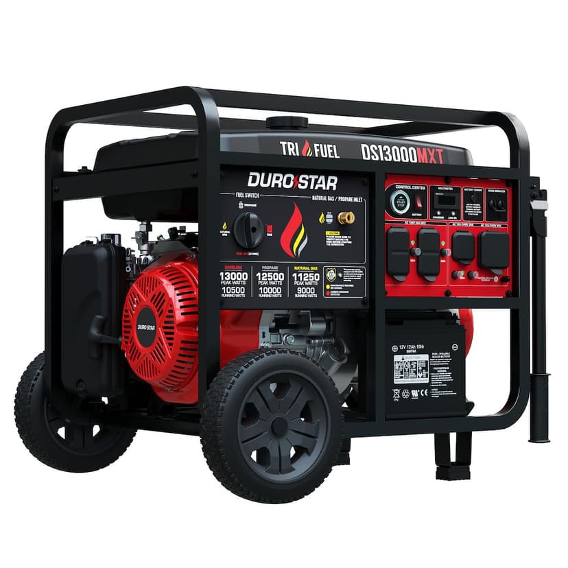 DuroStar DS13000MXT 13,000-Watt 500cc Tri Fuel Portable Generator - Gas, Propane & Natural Gas, Remote Electric Start, Whole Home Power Backup, Transfer Switch Ready, RV & Emergency Ready