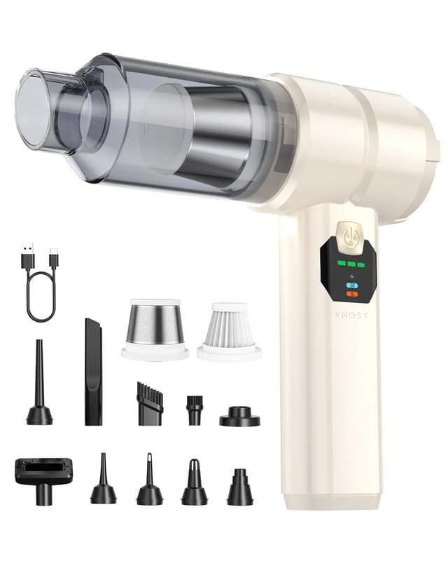 Portable Cordless Car Vacuum,4-in-1 Handheld Cordless Vacuum with 30000Pa Suction, 130000 RPM,6800mAh Battery,10 Nozzles,Rubber Paint Material for Car,Home,Birthday Gifts for Men Dad Husband(Beige)