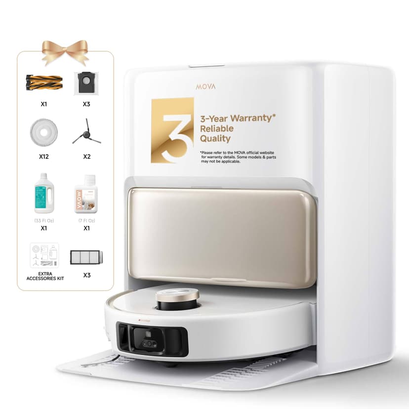 Mova V50 Ultra Complete Robot Vacuum and Mop Self-Cleaning, 24,000 Pa Suction, Liftable Navigation with Obstacle Overcoming and Warm Water Mopping with DuoSolution System Designed for Pets