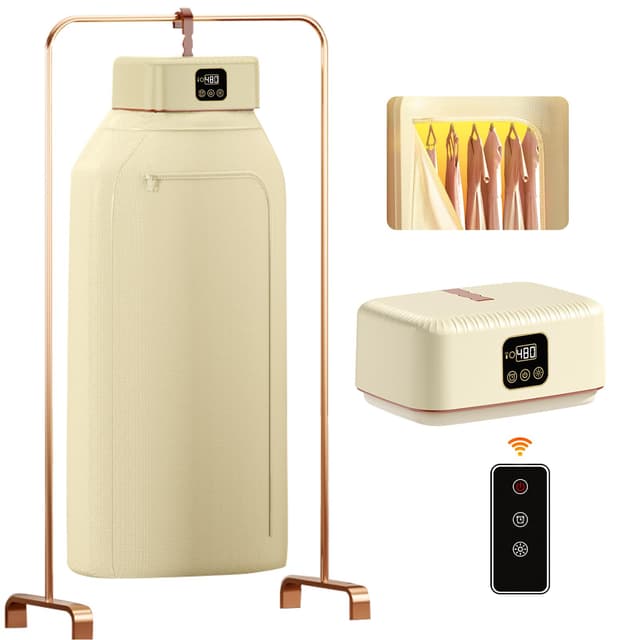 Portable Clothes Dryer, 8H Timer, w/Remote Control & Dry Bag, Mini Compact Foldable Fast Electric Dryer Machine for Laundry, Travel, Apartment, RV, Dorm, Quiet 45dB, Energy Save, 600W