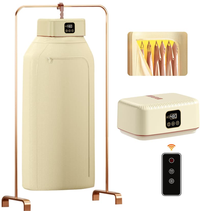 Portable Clothes Dryer, 8H Timer, w/Remote Control & Dry Bag, Mini Compact Foldable Fast Electric Dryer Machine for Laundry, Travel, Apartment, RV, Dorm, Quiet 45dB, Energy Save, 600W