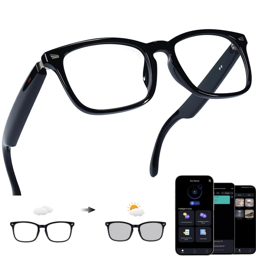 Giinova Ai Smart Glasses Bluetooth 5.4 with Translation for Men Women 160+Languages Color-Change Lens Power by Chat GPT Assistant Free App Translator Glasses Meeting,Driver,Travel