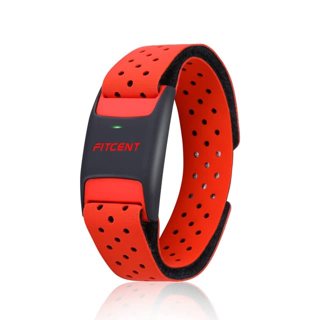 FITCENT Heart Rate Monitor Armband, Bluetooth ANT+ Optical Heart Rate Sensor Arm Band, Rechargeable Fitness Tracker for Peloton Strava Zwift Polar Beat DDP Yoga Wahoo Fitness (Red)