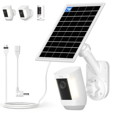 Solar Panel and 2-in-1 Wall Mount for Ring Cam, 7W Solar Charger Compatible with Rings Spotlight &Stick Up Outdoor Cam Battery, 360° Adjustable Outdoor Security Camera Mount, Weatherproof, 1-Pack