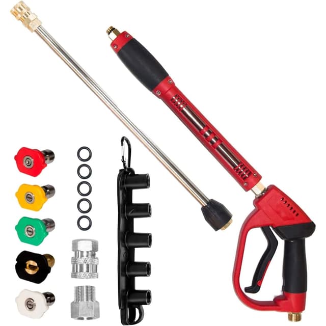 Hourleey Pressure Washer Gun, Red High Power Washer Gun with Replacement Wand Extension, 5 Nozzle Tips, M22 Fittings, 40 Inch, 5000 PSI