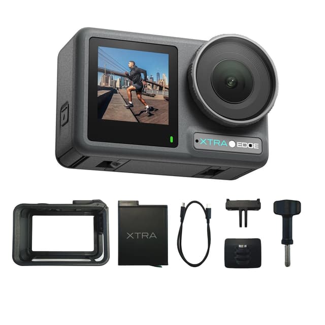 Xtra Edge Action Camera, 1/1.3" Sensor & 4K Cinematic Video, Hyper Stabilization, Waterproof Camera to 52 Ft, 3-Hour Battery, Universal Quick Mount, Vlogging Camera for Adventure Photography