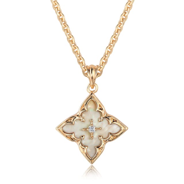 Fettero Gold Clover Necklace for Women Dainty 14K Gold Plated CZ Pendant Necklace Charm Colorful Clover Pendant Lucky Necklaces for Women Jewelry - White Mother of Pearl