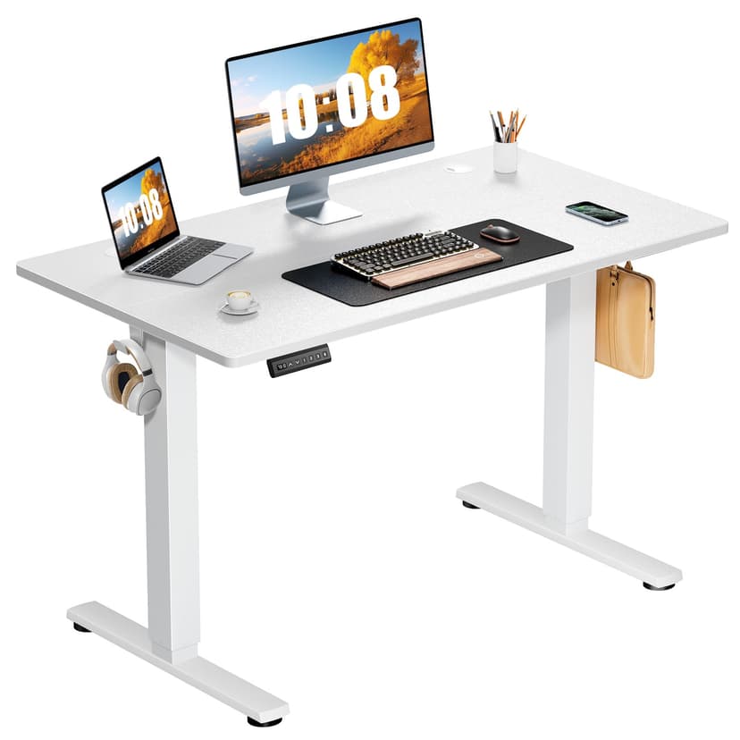 Sweetcrispy Electric Standing Desk Adjustable Height, 40x24 Inch Sit Stand Up Home Office Desks Computer Workstation PC Work Table with 3 Memory Preset Splice Wood Board Metal Frame, White