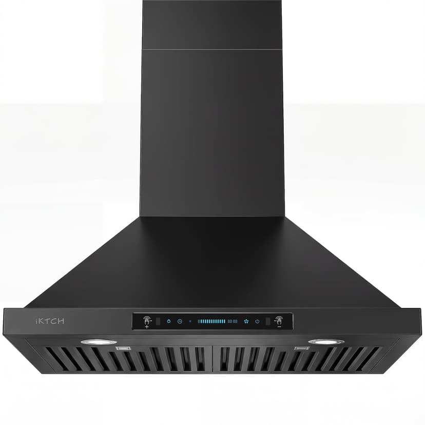 IKTCH 30 inch Black Wall Mount Range Hood, 900 CFM Ducted/Ductless Stainless Steel Vent Hood with Gesture Sensing & Touch Control Switch Panel, 2 Pcs Adjustable Lights